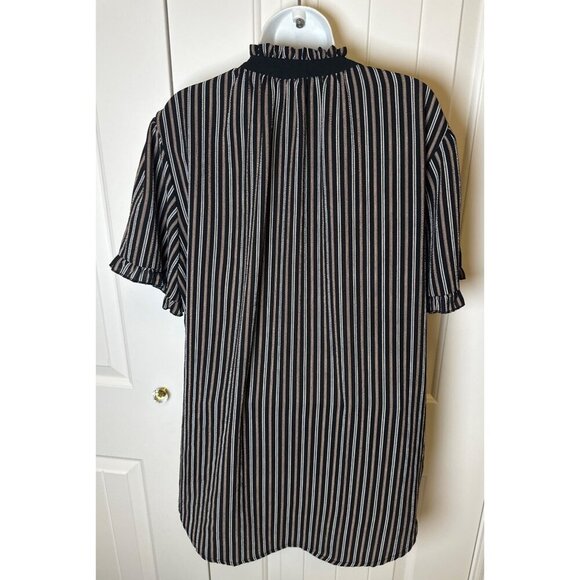 Suzane Betro Black & White Striped Blouse with Ruffled Neck & Sleeves, 1X - Picture 5 of 9
